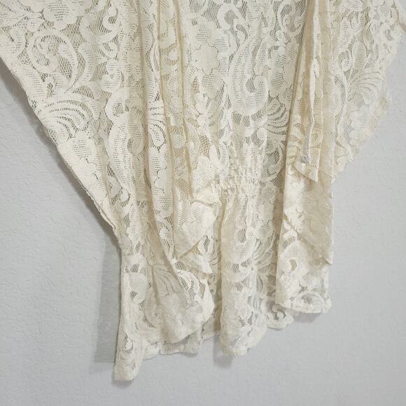 Maurices Lace Cardigan Womens Size Small Cream Floral Sheer Cottage Fairy Boho - Picture 10 of 12